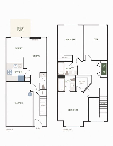Floor plan for 2 beds, 2.5 baths, 1340 sqft